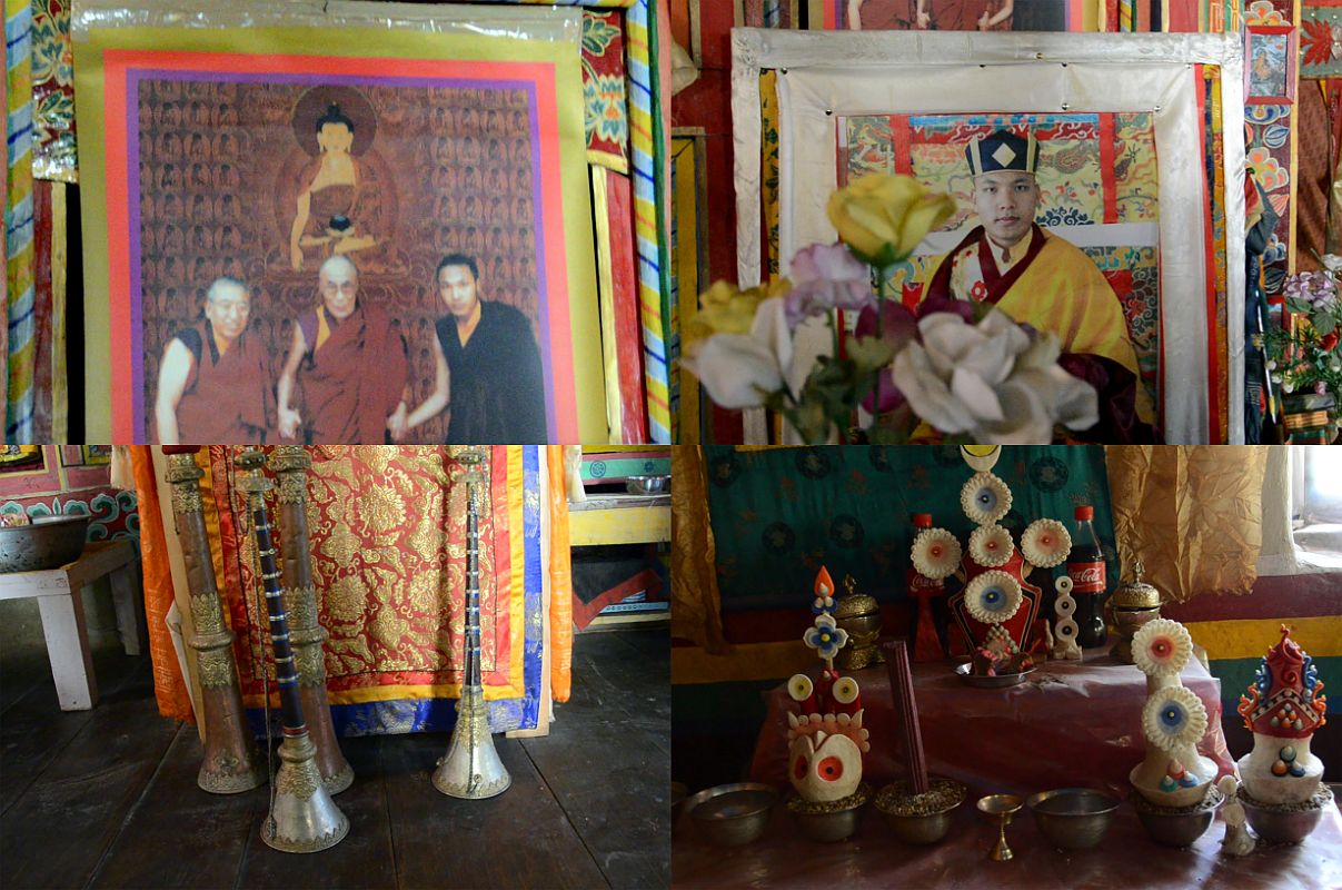 24 Photos Of Dalai Lama And 17th Karmapa, Horns and Butter Sculptures Inside Tashi Lhakhang Gompa In Phu 